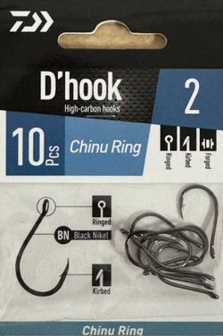 Anzuelos D'Hook Chinu Ring con ojal – Punta retráctil y curvatura invertida – Blíster 10 uds