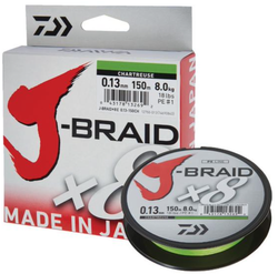 Trenzado Daiwa J-Braid 8 Amarillo Chartreuse 150 m – 8 hebras japonesas – Alta sensibilidad y suavidad extrema