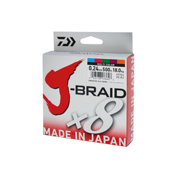 Trenzado Daiwa J-Braid 8 Multicolor 300 m – 8 hebras japonesas – Cambio de color cada 10 m – Alta suavidad y resistencia