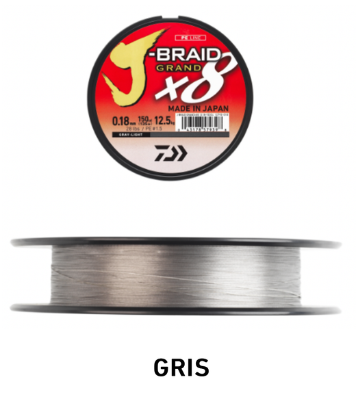 Daiwa J-Braid Grand x8 270 m Gris – Línea trenzada japonesa de 8 hebras Izanas – Máxima resistencia y precisión