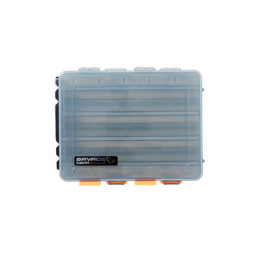 Savage Gear Lurebox 2 Sided Smoke 20.5 × 17 × 4.8 cm – Caja doble estanca para señuelos con sistema de drenaje