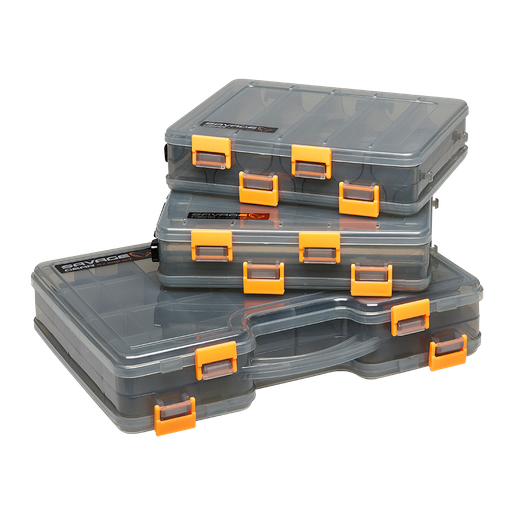 Savage Gear Lurebox 2 Sided Smoke 20.5 × 17 × 4.8 cm – Caja doble estanca para señuelos con sistema de drenaje
