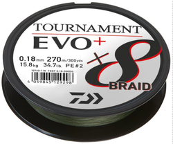 Trenzado Daiwa Tournament 8 Braid EVO+ Verde 270 m – Revestimiento de teflón – Alta resistencia y suavidad en el lance