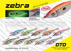 Potera DTD Zebra 2.0 – 65 mm, 8 g – Glow UV, diseño sinking, equilibrio estable